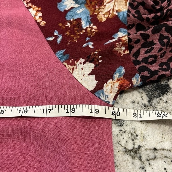 Umgee, New Multi Pattern Sleeves Pink Shift Tunic Dress with Pockets - Picture 12 of 13